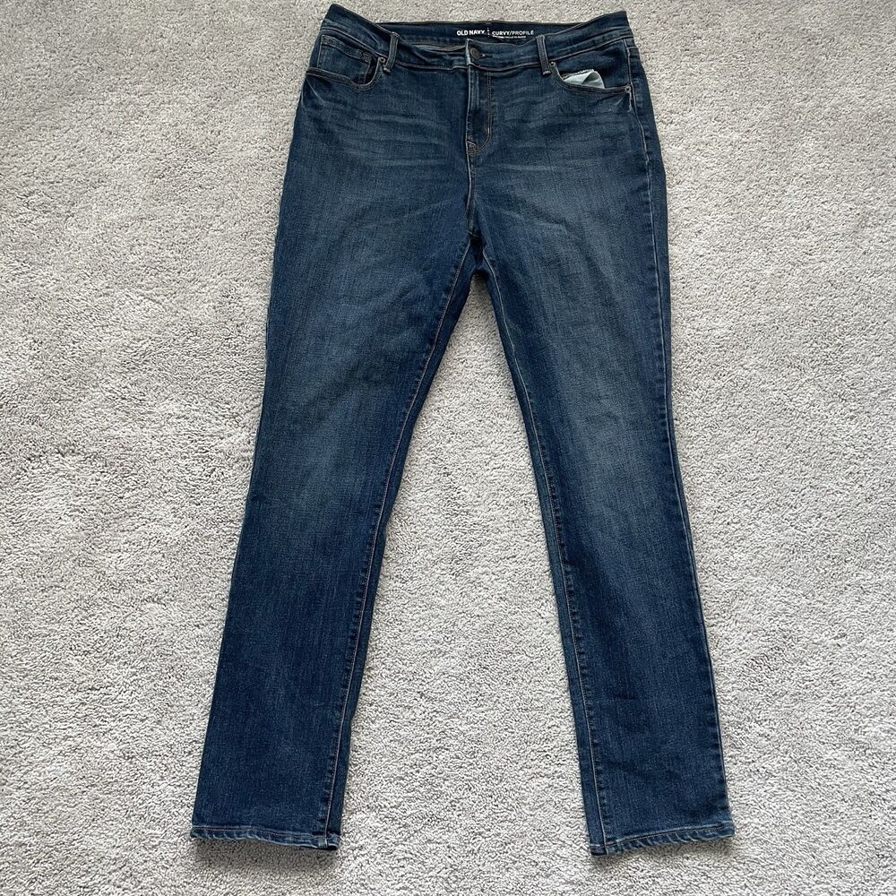 Old Navy Curvy Profile Jeans Womens 12 Long Dark Wash Mid Rise Straight Denim
